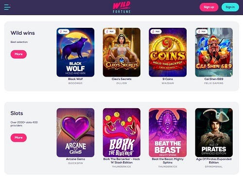 wild fortune casino games